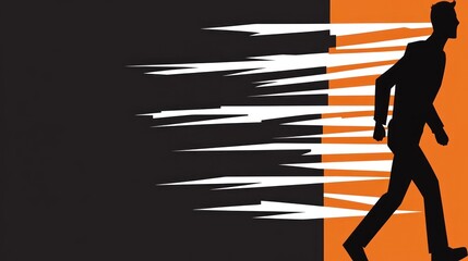 Silhouette of a businessman walking with blurred motion effect representing speed and efficiency