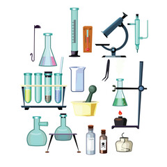 C36 Chemistry lab Microscope flask stain etc tools