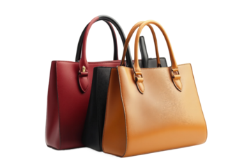 Leather handbags isolated on transparent background