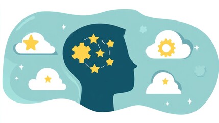 Conceptual illustration representing thought process, problem-solving, and innovation inside human