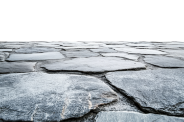 Pile of irregular gray slate stones isolated on transparent background. Gray stone floor isolated on white background.