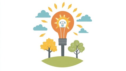 Vector illustration concept of an light bulb, clean energy and nature idea graphic