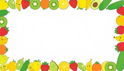 A frame made up of fruit and vegetables background expression gesture backgrounds illustration layers composition colorful scene movement style figure cartoonish motion creative elements