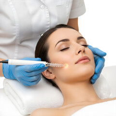 Fototapeta premium Woman receiving facial treatment in a beauty salon on transparent background