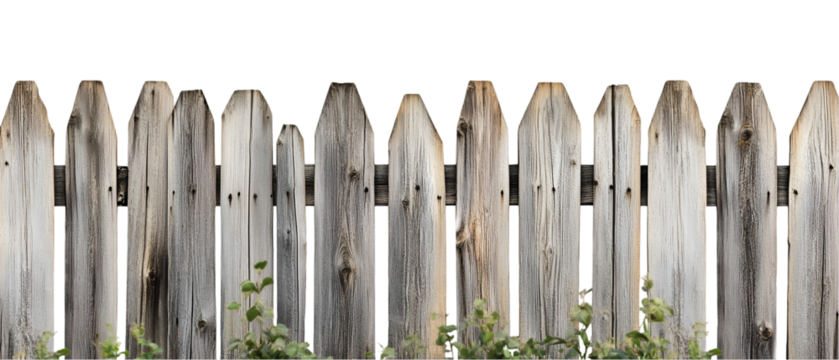 Weathered wooden fence with green foliage adds rustic charm to any outdoor scene, inviting serenity and privacy