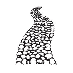 Fototapeta premium Hand drawn black and white illustration of a winding stone paved pathway