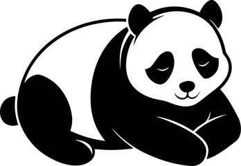 Lazy Panda silhouette  vector black , white background  