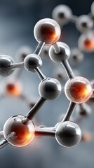 Abstract visual of white connected molecules and dots on a dark blue backdrop, representing a science concept in a macro perspective