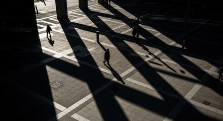Strong architectural shadow of building line on an urban ground