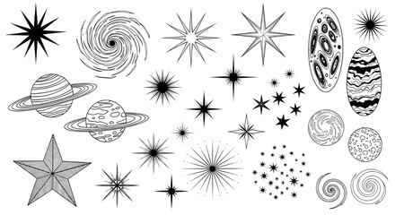 Celestial Starbursts and Cosmic Shapes Collection | Galaxy Elements for Astronomy Illustrations, Science Graphics and Vector Art