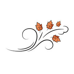 Autumn leaf wind doodle line sketch illustration. Hand drawn doodle design element.
