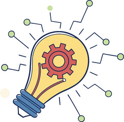 Hand-drawn business concept vector illustration of a light bulb, pencil, and clock icons symbolizing the design process, time, and money