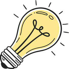 Hand-drawn business concept vector illustration of a light bulb, pencil, and clock icons symbolizing the design process, time, and money