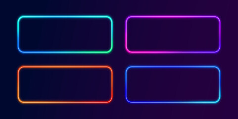 Social media template gradient neon frame rectangle smoke haze mist glow futuristic border pink blue red orange purple design element transparent light vector banner led