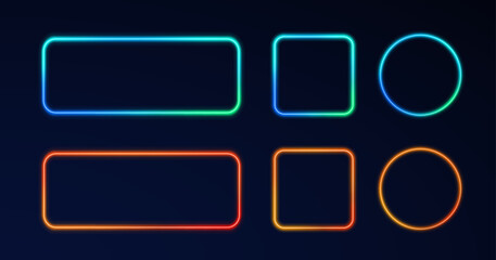Futuristic glow neon gradient frame rectangle social smoke media template haze mist pink blue red orange purple design element transparent light vector banner background