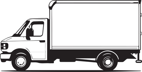 Delivery Van Illustration: A minimalist, black and white illustration of a modern delivery van, perfect for logistics and transport concepts, showcasing its boxy structure and functional design.