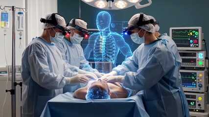 Surgeons using augmented reality in an operating room - Powered by Adobe