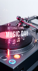 International Music Day Celebration with Record Player and Musical Notes