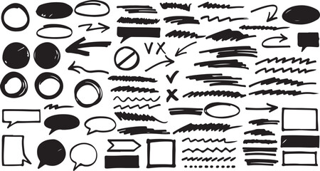 Hand-Drawn Marker Circle Set – Highlight, Stroke, Sketch, Callout, Scribble, Emphasis, Black, Abstract, Rough, Handmade, Marker Shape, Note, Frame, Graphic, Circle Art, Doodle, Rough Line, Highlight D