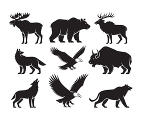 Black Animal Silhouettes – Wild Creatures, Birds and Mammals Vector Design