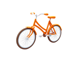 A bright orange vintage style bicycle with a white handlebar isolated on transparent background