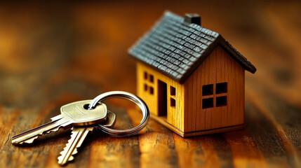 Key set with key ring in the shape of a small house