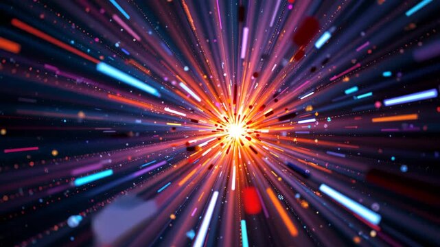 Cosmic Burst: An immersive visual experience of a dynamic cosmic explosion, radiating energy and light across vast space. A mesmerizing display of interdimensional travel.