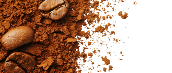 Close-up of coffee beans and ground coffee, perfect for cafe menus, coffee shop branding, and food photography