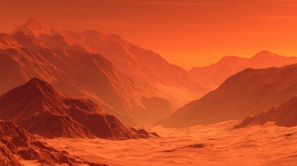 Naklejka premium Under the soft, golden light of dawn, the rugged contours of a mountain range are bathed in an ethereal glow, set against a dramatic, colorful sky