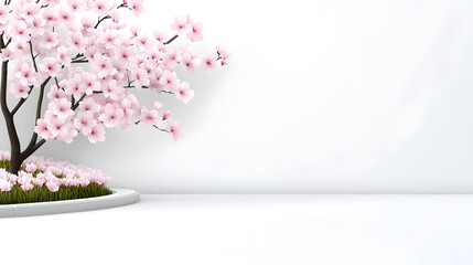 Fototapeta premium Sakura, Cherry blossoms flower, Garden walkway with beautiful pink sakura full blooming branch tree background with sunny day in spring season