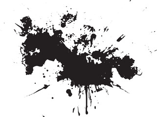 Black ink splatter with abstract shape and messy texture. Isolated vector illustration with art elements on white background.