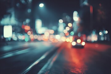 Blurred Night City Street Scene With Colorful Lights