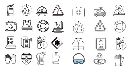 Fototapeta premium Vector Safety Icons for Workplace and Emergency Situations