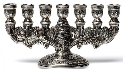 Ornate Hanukkah Menorah with Intricate Carvings for Jewish Holiday Decor