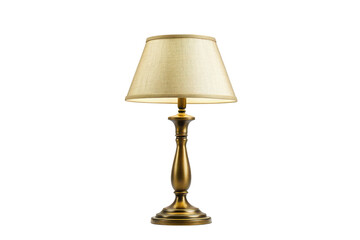 Obraz premium Vintage brass table lamp with ornate lampshade isolated on transparent background. Elegant vintage table lamp with Shade isolated on white background.