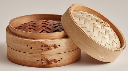 Bamboo Steamers with Intricate Weaving for Traditional Asian Cuisine Preparation
