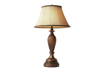 Antique ornate table lamp with woven shade isolated on transparent background. Elegant vintage table lamp with Shade isolated on white background.