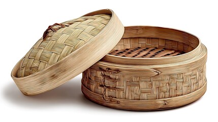 "Bamboo Steamer Basket for Cooking, Traditional Asian Kitchenware, Handwoven Design"