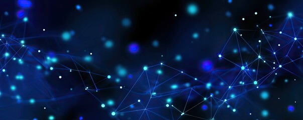 Exploring a Futuristic Environment Abstract Blue Digital Network in Wide Angle Virtual Art Space