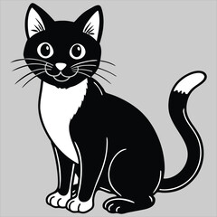 Black cat vector. Cute black cat animal vector illustration. Silhouettes of black cat. Cat Doodle.  black cat vector, icon vector illustration, cat silhouette.. black cat in a hat. 