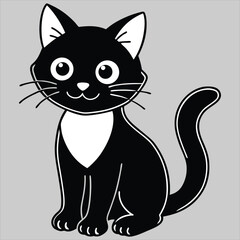 Black cat vector. Cute black cat animal vector illustration. Silhouettes of black cat. Cat Doodle.  black cat vector, icon vector illustration, cat silhouette.. black cat in a hat. 