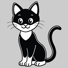 Black cat vector. Cute black cat animal vector illustration. Silhouettes of black cat. Cat Doodle.  black cat vector, icon vector illustration, cat silhouette.. black cat in a hat. 