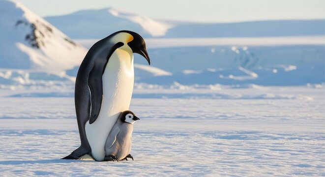 Emperor Penguin with Chick - Powered by Adobe