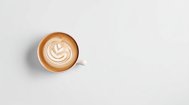 Aesthetic Latte Art: Heart-Shaped Foam Design on Creamy Coffee in a White Cup