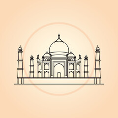 Taj Mahal Vector Line Art Illustration