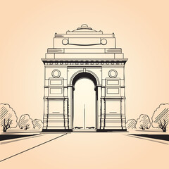 India Gate Vector Line Art Illustration