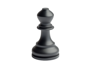 A single black chess bishop piece standing upright isolated on transparent background