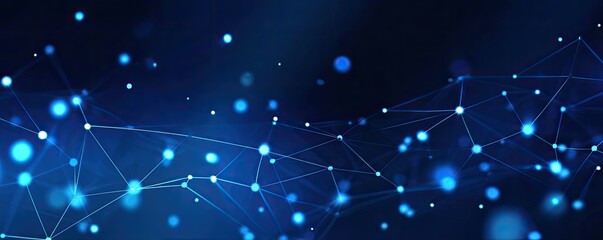 Abstract Blue Glowing Network Digital Connectivity Visualization in a Futuristic Virtual Environment