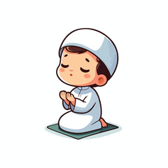Vector image of a little Muslim boy praying