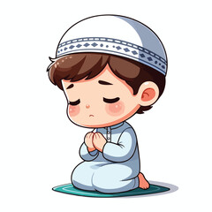 Vector image of a little Muslim boy praying